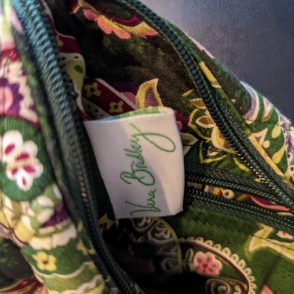 Vera Bradley Green Floral Paisley Small Hobo Bag Purse Front & Interior Pocket - Picture 9 of 9